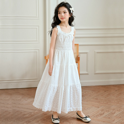 女童背帶裙2025夏裝新款甜美拼接大擺長裙子兒童小女孩度假連衣裙