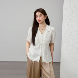【氣質剪刀領法式優雅知性襯衫】纖莉秀大碼女裝胖mm2025夏裝新款