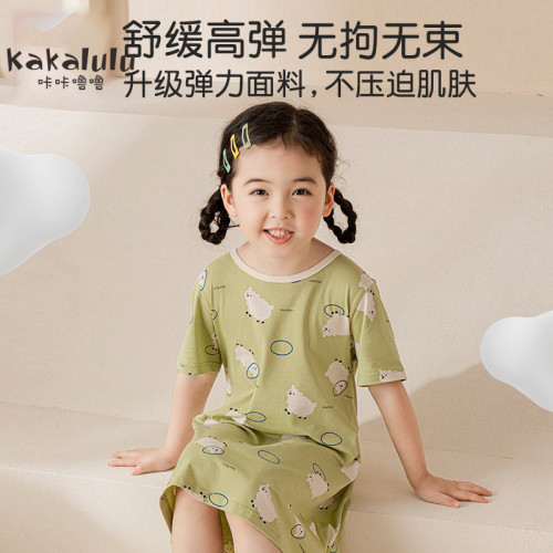 女童睡裙棉夏季女孩2025新款莫代爾兒童短袖寶寶a類睡衣公主風