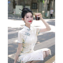 旗袍2025新款夏季改良年輕款少女白色新中式日常可穿小個子中長款