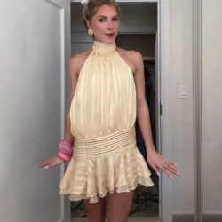歐美女裝爆款氣質時尚掛脖緞面連衣裙