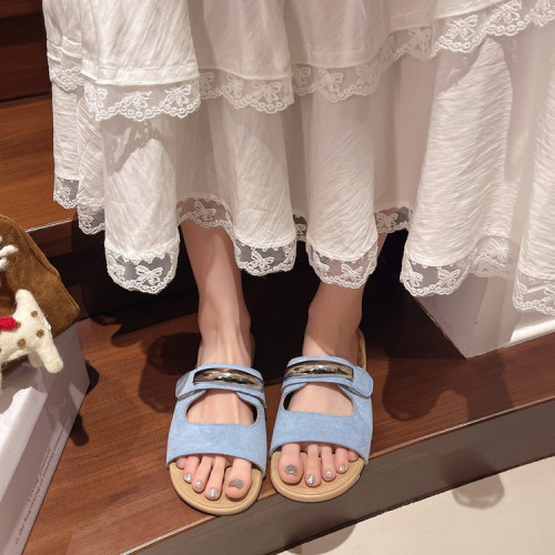 網紅超火魔術貼平底一字拖鞋女夏時尚外穿軟底醜萌夏季休閒涼拖鞋