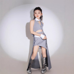 女童灰色西裝掛脖套裙女王酷帥風顯白T台秀服模特賽服PK小衆創意9
