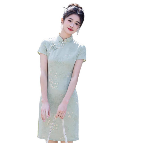 黃色旗袍2025夏季新款改良年輕少女小個子中式連衣裙顯瘦日常氣質