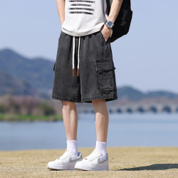 JYF-C2301工裝牛仔短褲男士夏季薄款潮休閒中褲男生寬松大碼五分