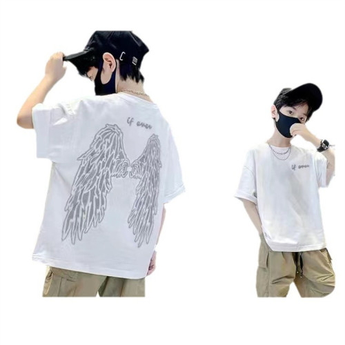 夜光衣服兒童短袖夏季新款網紅炸街中大童男孩寬松反光翅膀T恤潮