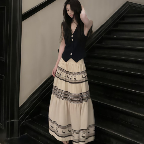 慵懶松弛感套裝女2025夏季氣質高級感背心開衫國風半身裙兩件套潮