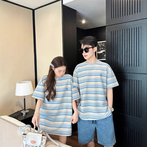 親子裝夏季新款韓版條紋T恤寬松上衣一家三口四口短袖嬰兒爬爬服