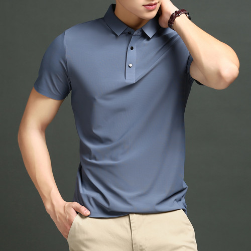夏季無痕冰絲Polo衫薄款透氣速乾T恤男商務休閒純色翻領修身短袖
