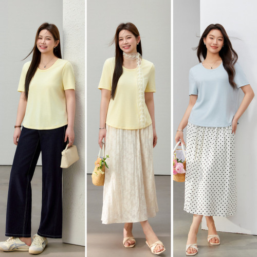 【氧氣入夏】歐若風萊賽爾圓領T恤纖莉秀大碼女裝胖mm2025夏新款