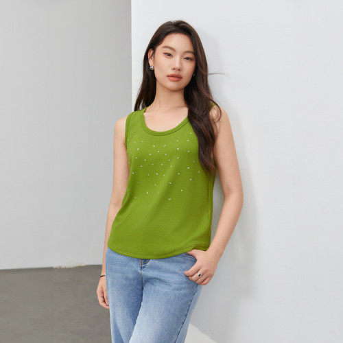 【星河漫漫】輕奢風遮副乳燙鑽背心吊帶纖莉秀大碼女裝胖mm夏新款