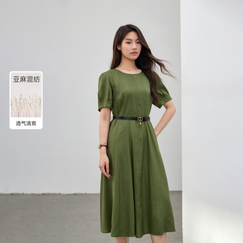 【清冷風垂感萊賽爾亞麻連衣裙】纖莉秀大碼女裝胖mm2025夏裝新款