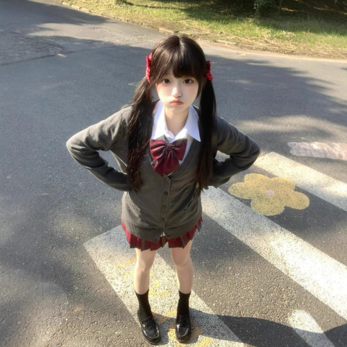 學院風日系JK曡穿套頭毛衣背心女無袖馬甲V領純色上衣慵懶風