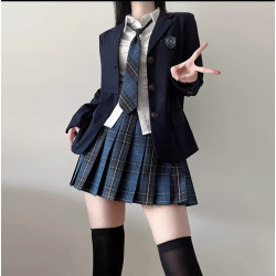 jk製服套裝裙正版西裝外套秋冬季新款紺色西服