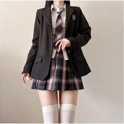 jk製服套裝裙正版西裝外套秋冬季新款紺色西服