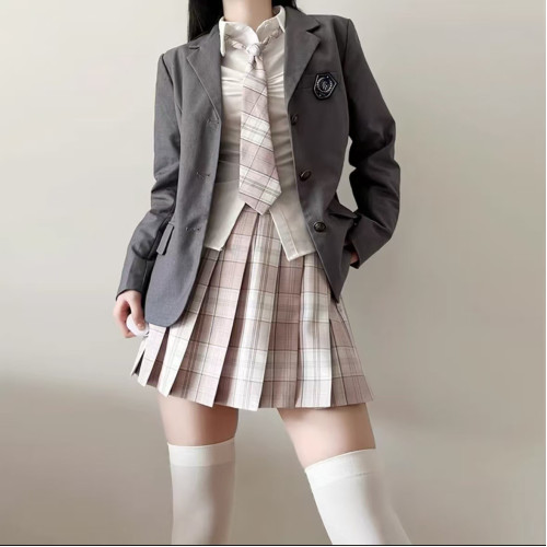jk製服套裝裙正版西裝外套秋冬季新款紺色西服