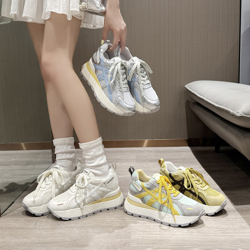 小個子內增高8CM厚底老爹鞋2025春夏季新款網面透氣單網運動鞋女
