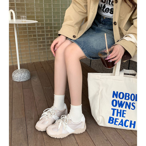 7cm內增高~真皮德訓鞋女2025新款系帶運動老爹鞋厚底黃色阿甘鞋子
