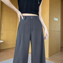 深灰色高級感西裝褲女夏季冰絲2025新款高腰寬松直筒垂墜感濶腿褲