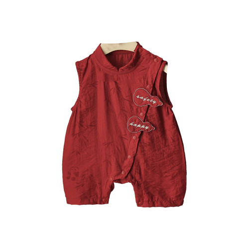 周嵗嬰兒衣服夏季薄款滿月百天寶寶紅色禮服哈衣抓周旗袍唐裝漢服