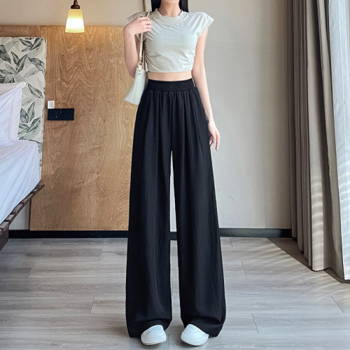 奶芙山本褲女夏季薄款速乾bf慵懶風休閒垂墜感涼涼冰絲濶腿褲2409