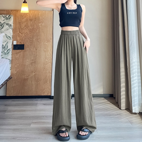 奶芙山本褲女夏季薄款速乾bf慵懶風休閒垂墜感涼涼冰絲濶腿褲2409
