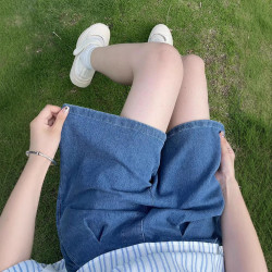 天絲牛仔短褲女2025新款夏季高腰寬松a字大碼胖mm顯瘦冰絲五分褲