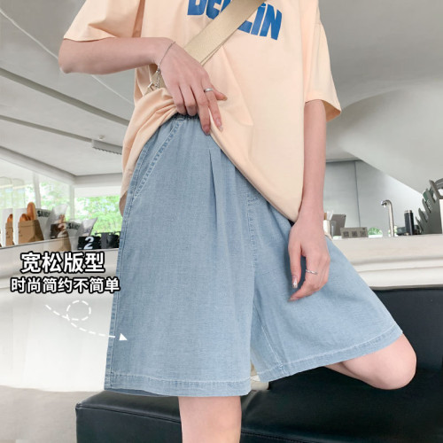 天絲牛仔短褲女2025新款夏季高腰寬松a字大碼胖mm顯瘦冰絲五分褲