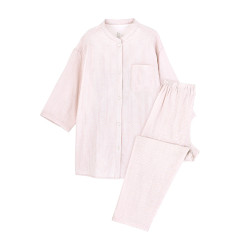 良品女式無側縫細棉紗七分袖睡衣 無印女士家居服純棉25年春季