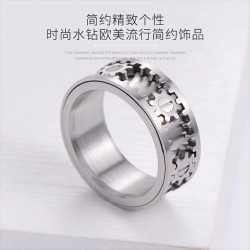 創意不鏽鋼齒輪戒指鈦鋼男女時尚復古銀色可旋轉手飾飾品