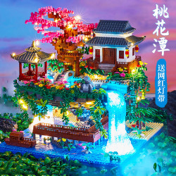 風微顆粒桃花潭積木兒童成人高難度益智古風建築拼裝擺件玩具