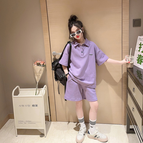 女童夏627裝套裝2025新款時髦兒童休閒童裝女大童短袖短褲兩件套