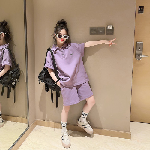 女童夏627裝套裝2025新款時髦兒童休閒童裝女大童短袖短褲兩件套