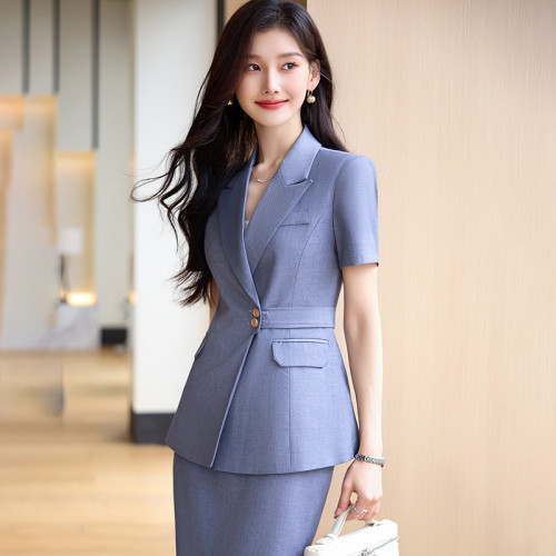 2025新款職業西裝套裝女短袖工裝醫美前台售樓部套裙套褲工作服夏