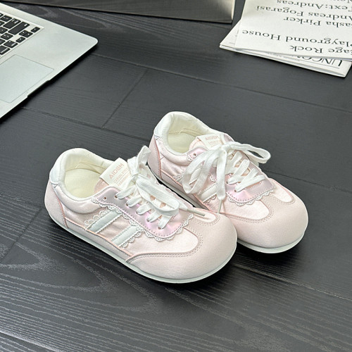 A6008 蝴蝶結軟底平底粉色芭蕾舞鞋休閒德訓小白鞋女2025春夏新款