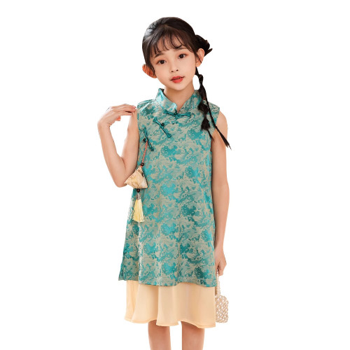 女童漢服連衣裙新中式兒童旗袍公主裙夏裝2025年新款女孩背心裙
