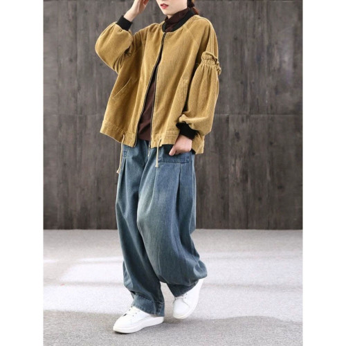 春季新款寬松大碼胖妹妹牛仔哈倫褲女文藝百搭休閒垮褲燈籠褲優雅