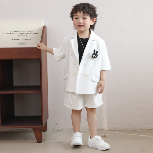 兒童西服夏裝新款帥氣男童短袖西裝外套小童花童婚禮主持禮服套裝