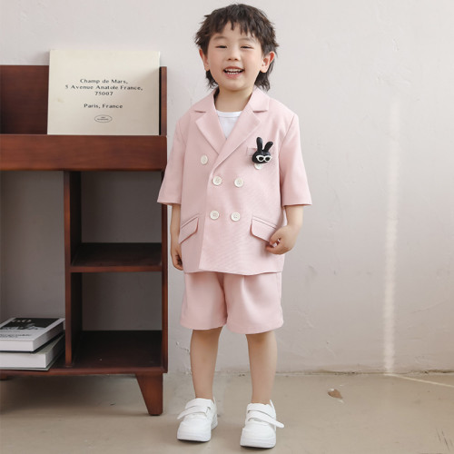 兒童西服夏裝新款帥氣男童短袖西裝外套小童花童婚禮主持禮服套裝