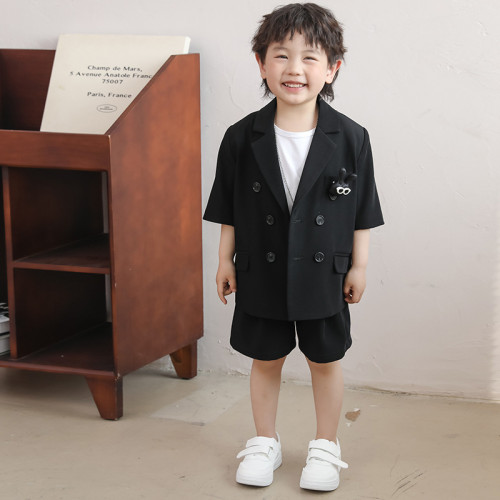 兒童西服夏裝新款帥氣男童短袖西裝外套小童花童婚禮主持禮服套裝