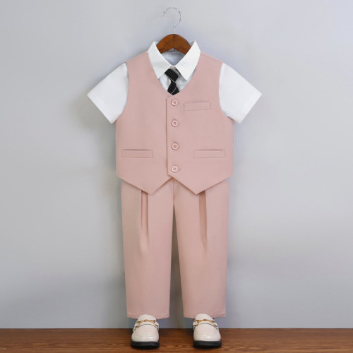 兒童西裝禮服夏款英倫紳士馬甲套裝男童鋼琴主持演出服花童婚禮服