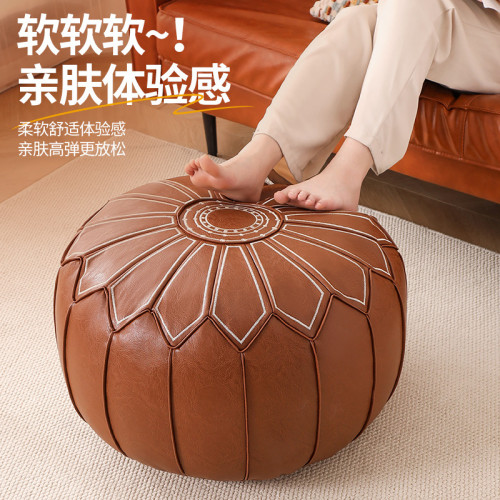摩洛哥風格坐墊油蠟皮坐墩地上蒲團坐墊復古榻榻米坐墊免洗可收納