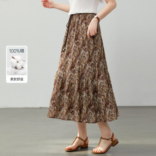 【松菸夏野】輕熟風純棉松緊腰半身裙纖莉秀大碼女裝胖mm夏裝新款