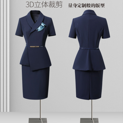 短袖職業西裝套裝女夏季薄款酒店前台接待工裝美容院售樓部工作服