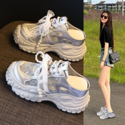 853-3厚底內增高時尚小個子包頭拖鞋女2025夏季懶人一腳蹬半拖鞋