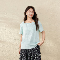 【晨霧私語】歐若風松弛感提花竹纖維襯衫纖莉秀大碼胖mm夏裝新款