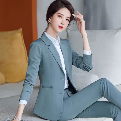 黑色小個子西裝套裝女春秋高檔酒店前台職業工作服事業編西服外套