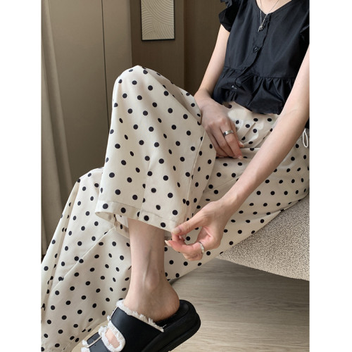 夏季薄款孕婦直筒波點氣球褲孕婦寬松大碼濶腿褲設計感休閒褲抽繩