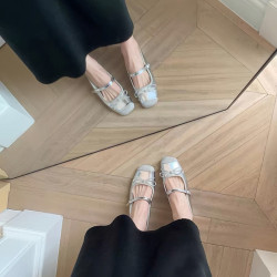 羊皮版~葡萄媽內增高包頭拖鞋女蝴蝶結一字淺口半拖芭蕾單鞋