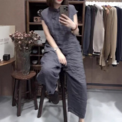 25295大愛美依緣2025夏季新款復古盤釦簡約時尚兩件套顯瘦套裝女